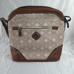 BOC Born Concept Crossbody Bag Brown Tan Patterned Faux Leather Boho Casual